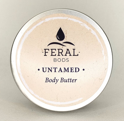 Feral Bods Untamed body butter container on a neutral background